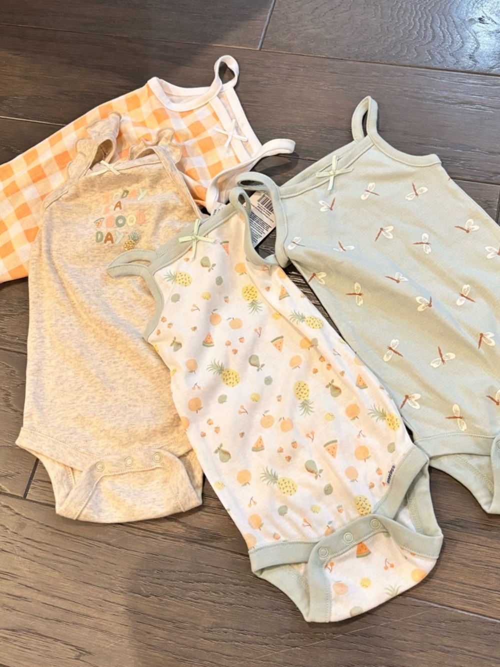 Gerber Onesies Baby Girls' Mint & Peach One-Piece Bodysuit Set - 4 Pack
